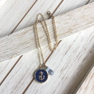 Nautical Anchor Necklace Blue & Gold | 24” Chain | Coastal Style